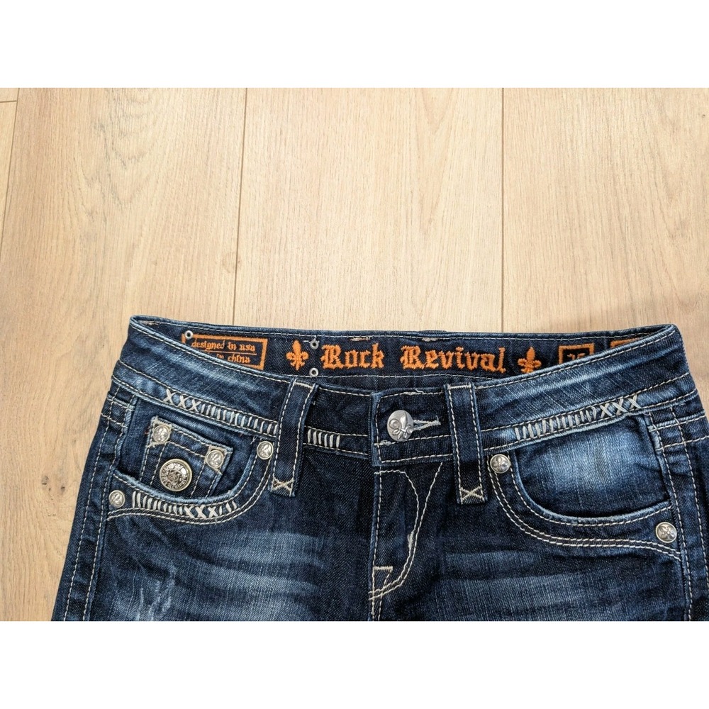 Rock Revival Celine Easy Boot Dark Wash Jeans Size 25 33" Beautiful - Picture 2 of 13